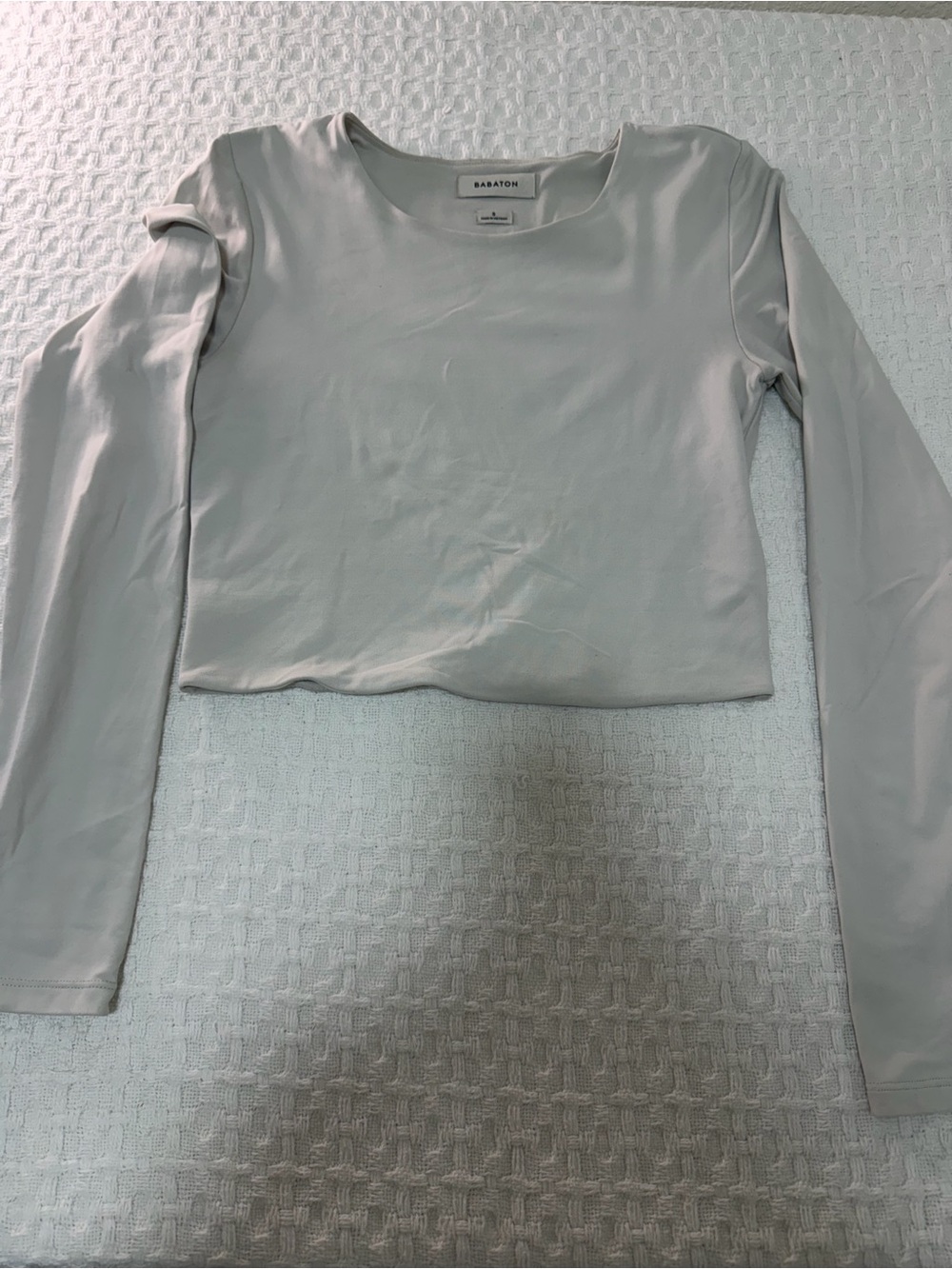 Babaton Pale Beige Long Sleeve Crop Tee